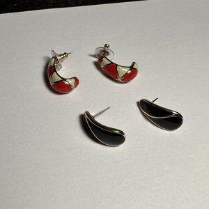Lot Of 2 Gold Tone / Enamel Earrings Both Signed - Avon / Trifari